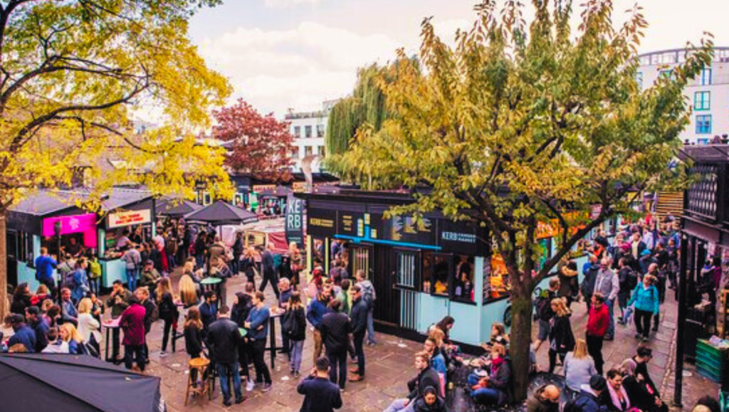 Camden Market in London, featuring vibrant stalls and street food, a key attraction for renters.