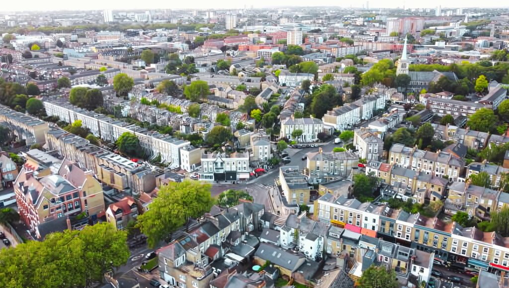 Modern apartment buildings in Hackney, London, ideal for landlords seeking high rental yields.