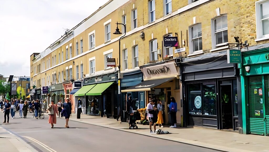 Vibrant street view of Hackney, London, showcasing its multicultural community.