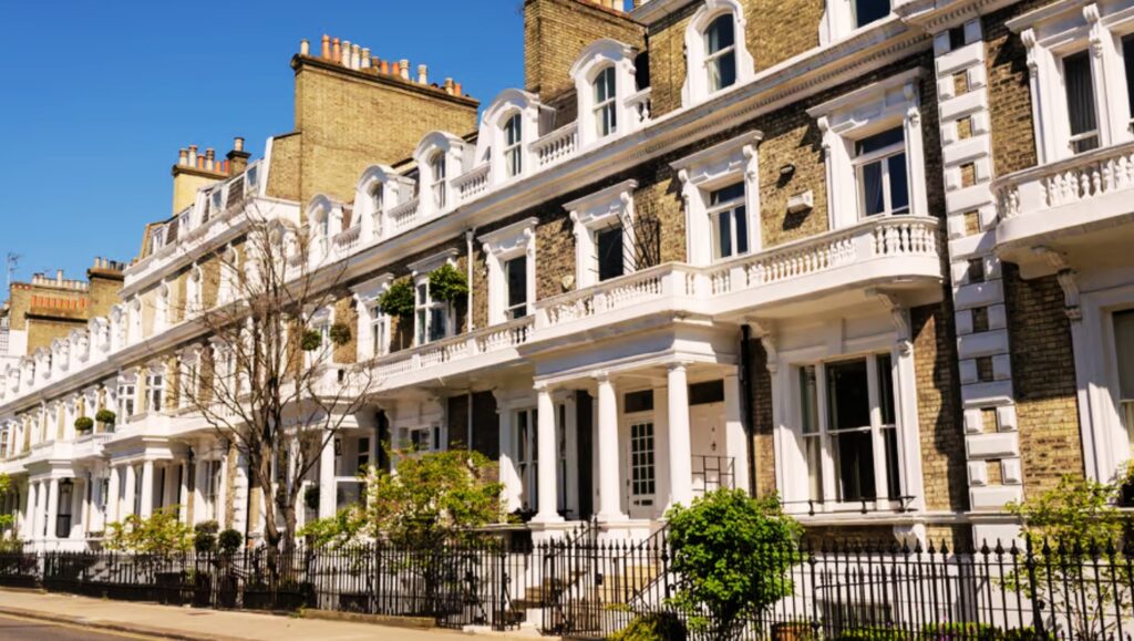 Kensington, London, featuring elegant architecture and greenery, promoting RSK Lettings' property management services.